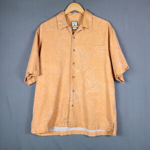 Jamaica Jaxx Silk Button Up Orange Floral Hawaiian Shirt Beachy Vacation Size L